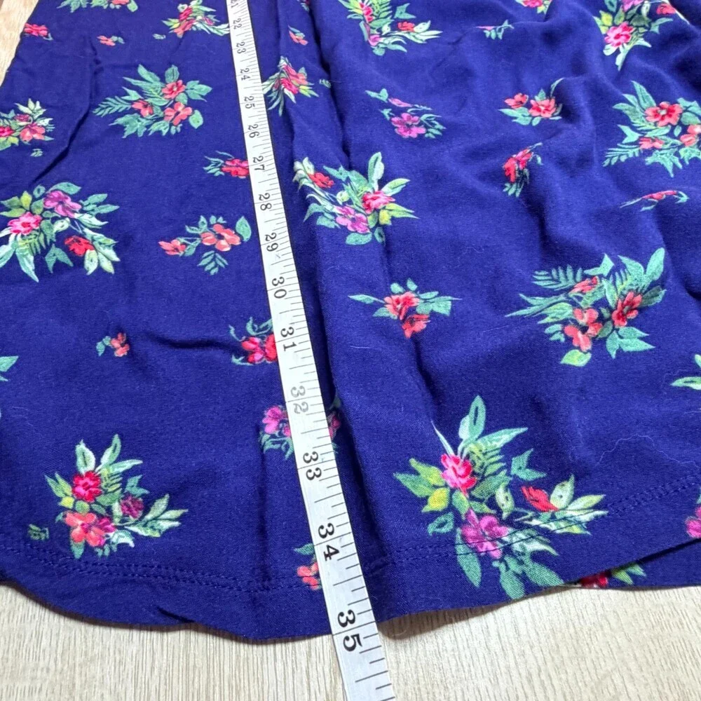 Peyton & Parker Casual Dress Size L Short Sleeve Gathered Neck Royal Blue Floral